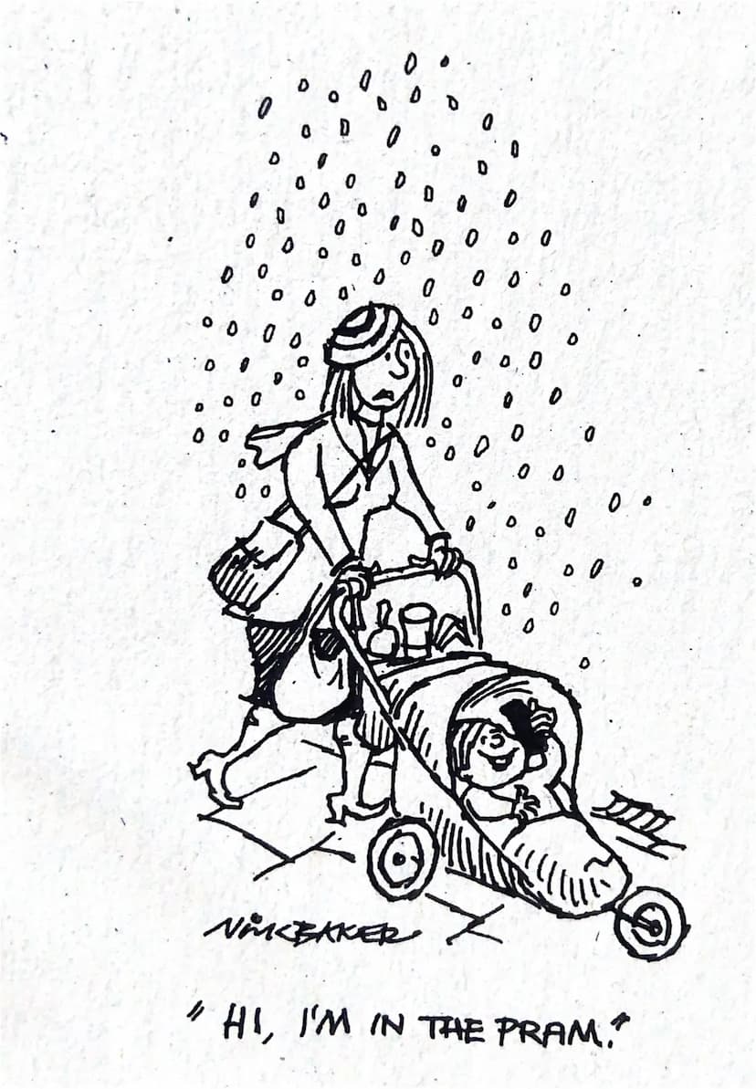 2
Analysing cartoons
The cartoon on the left shows a woman pushing
a pram with a child in it. ____
One of the most prominet features is the 