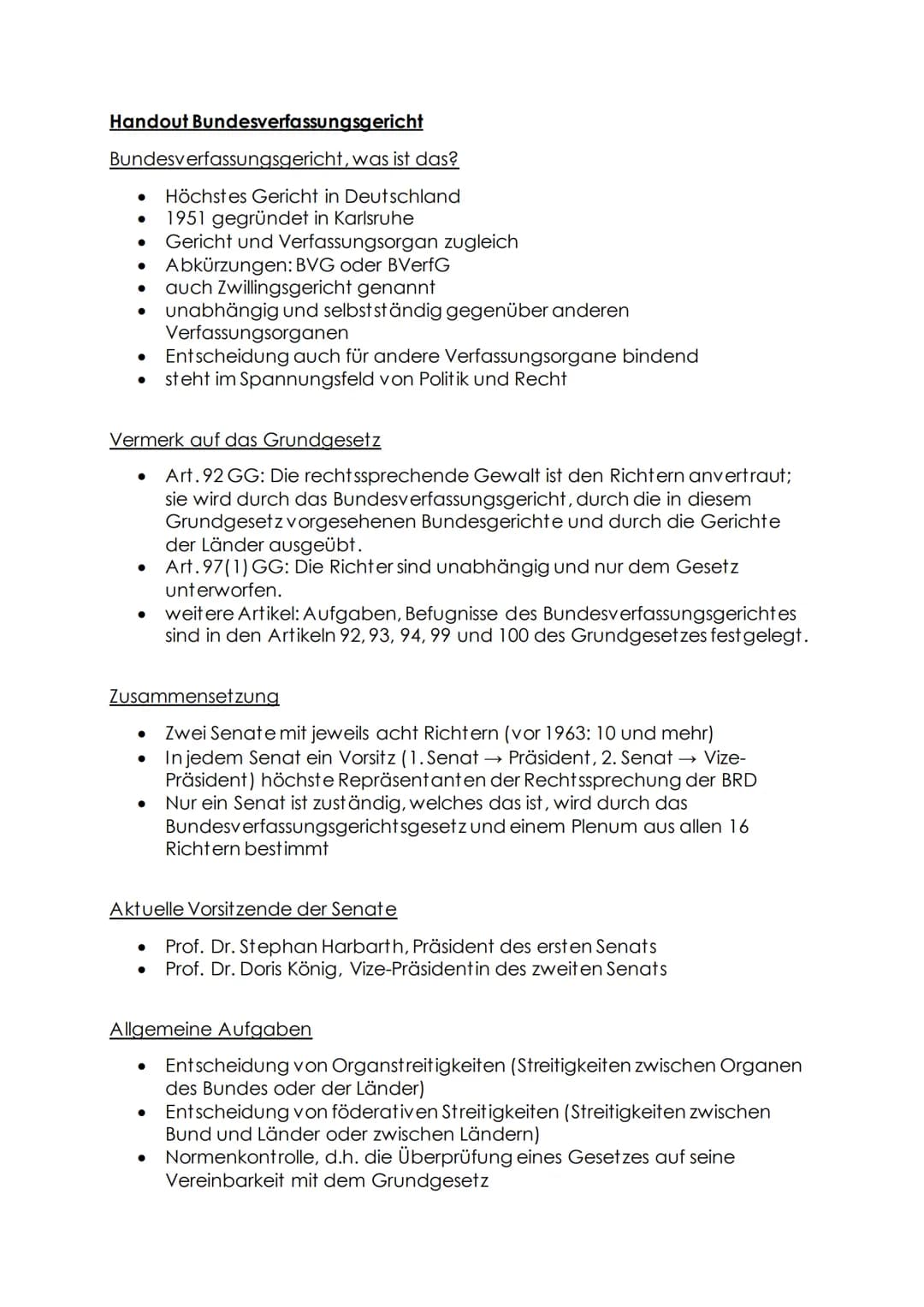 Handout Bundesverfassungsgericht
Bundesverfassungsgericht, was ist das?
Höchstes Gericht in Deutschland
1951 gegründet in Karlsruhe
Gericht 