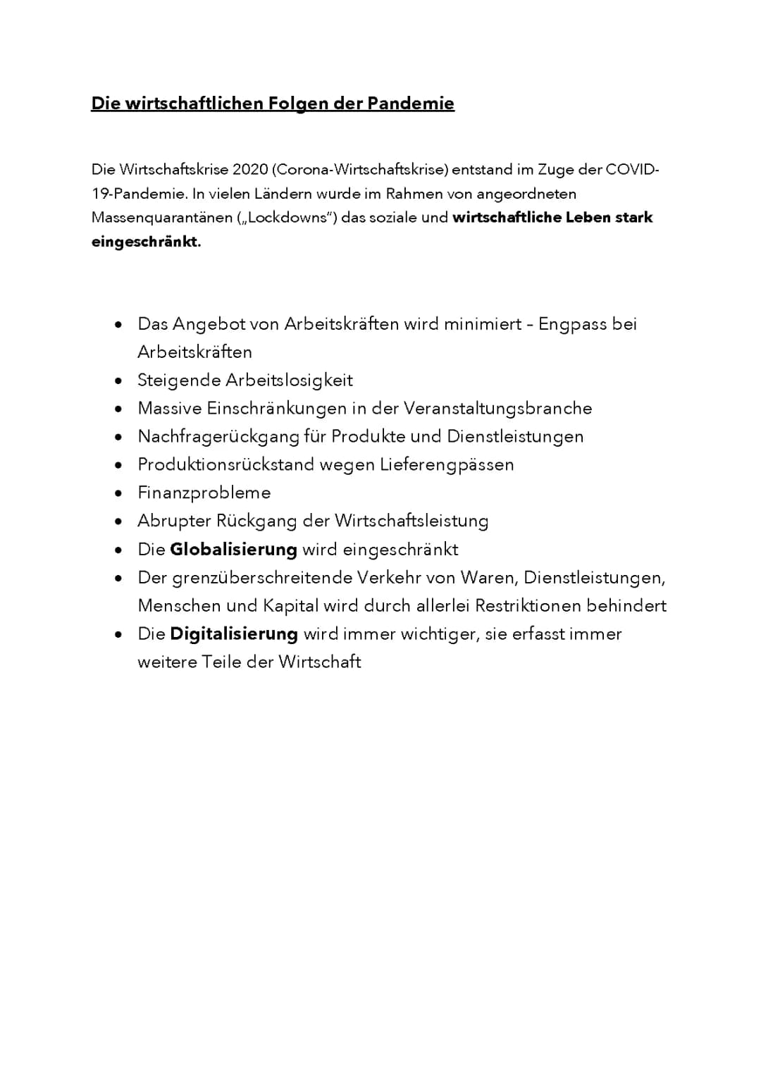 Welche Folgen hatte die Corona-Pandemie auf die Wirtschaft und Inflation?
