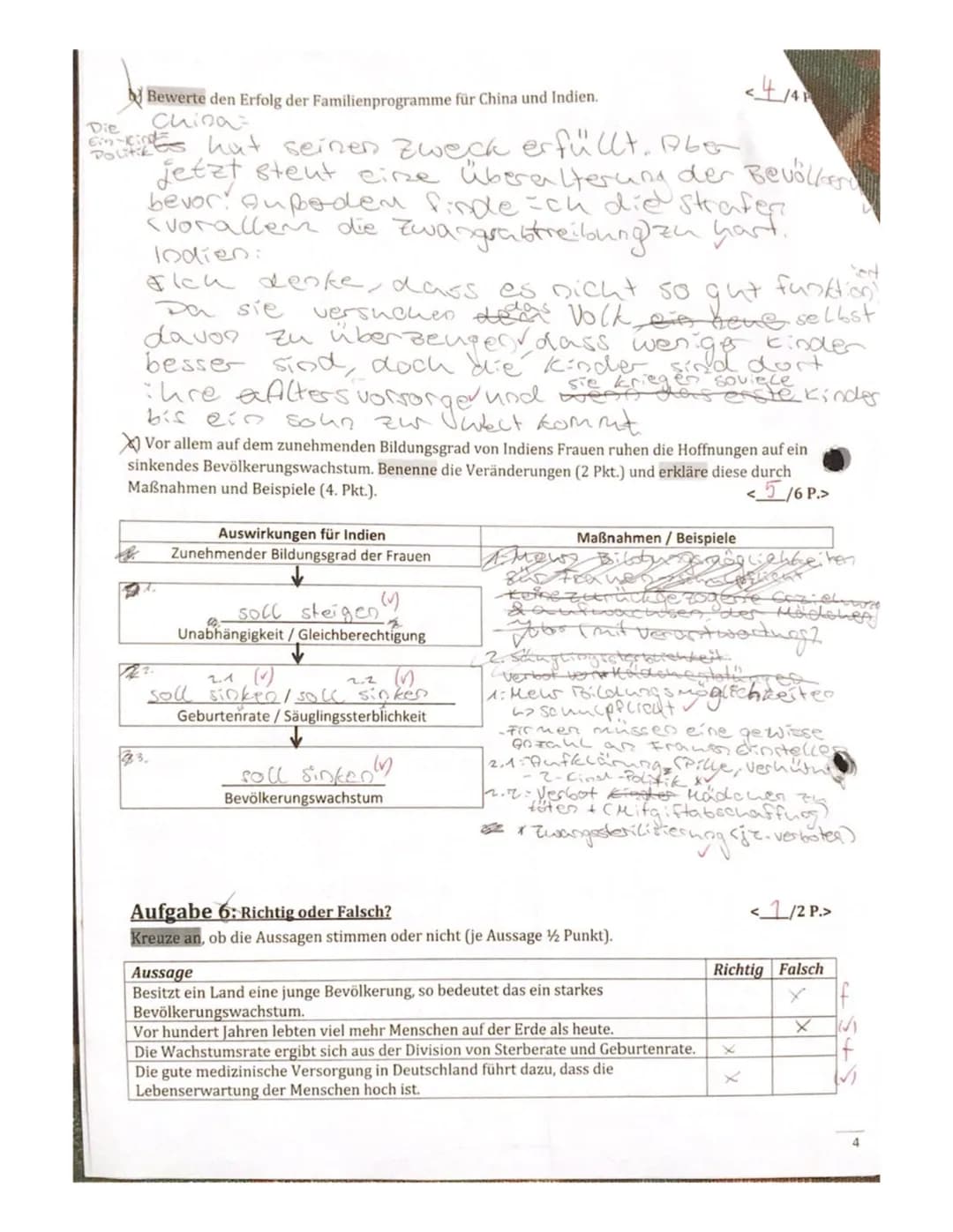 Klasse 9/ Klassenarbeit Nr. 1.
Chantale
Name:
Erreichte Punktzahl:
GEOGRAPHIE
Thema: Immer mehr Menschen // Indien
42 Punkte
Lies dir alle A