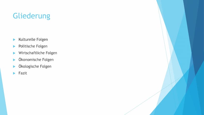 Fo
der Globalisierung
Von Ma Meier, Fabienne Perna und Tanna Kient Gliederung
Kulturelle Folgen
Politische Folgen
Wirtschaftliche Folgen
► Ö