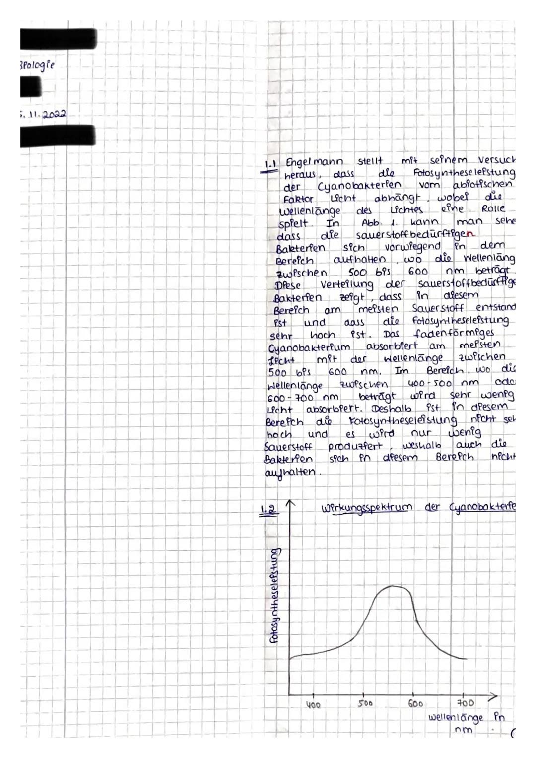 Name:
16.11.2022

Thema: Ökologie

Hilfsmittel: Operatorenliste, Duden

Aufgabenstellung: Fotosyntheseleistung bei Cyanobakterien (Material 