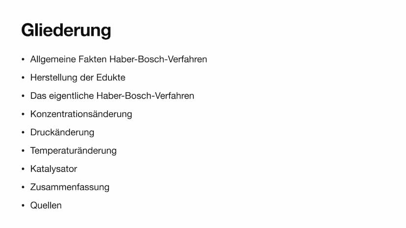 Das Haber-Bosch-Verfahren
H
H
N—H
Von Josh
H
H
N-H Gliederung
• Allgemeine Fakten Haber-Bosch-Verfahren
Herstellung der Edukte
●
• Das eigen