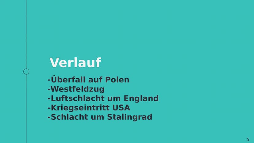 Der Zweite
Weltkrieg
P • Gliederung
O
Vorbereitung
-Vierjahresplan
Verlauf
-Überfall auf Polen
-Westfeldzug
-Luftschlacht um England
-Kriegs