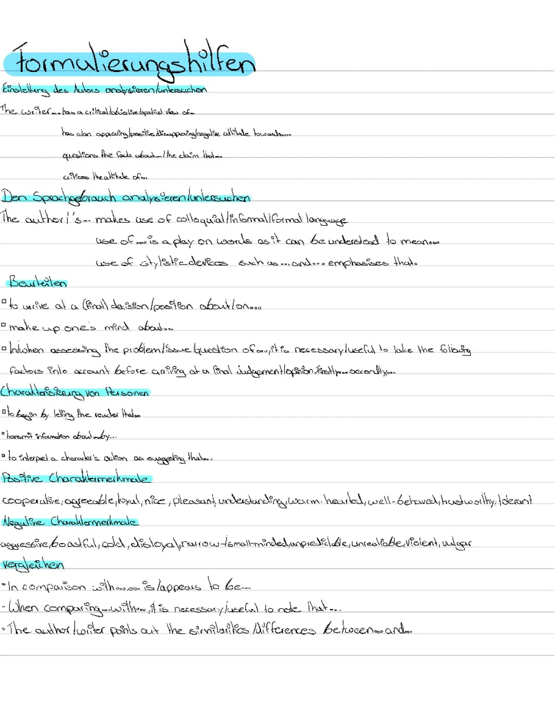 formulierungshilfen analysis of a non fictional Text 