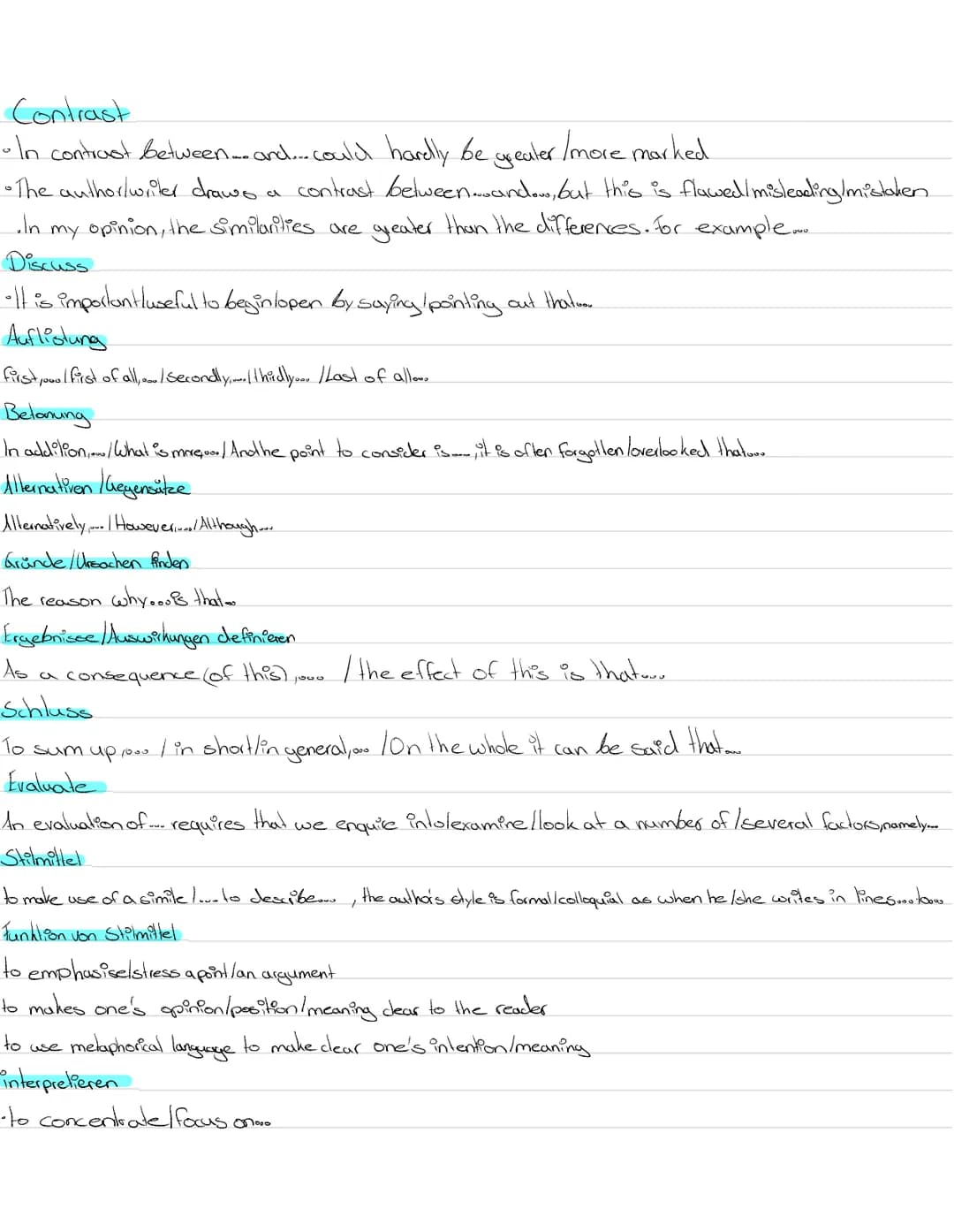 Formulierungshilfen
Einstellung des Autors analysieren/untersuchen
The writer... has a critical lobiective /spectical view of
has alan appro