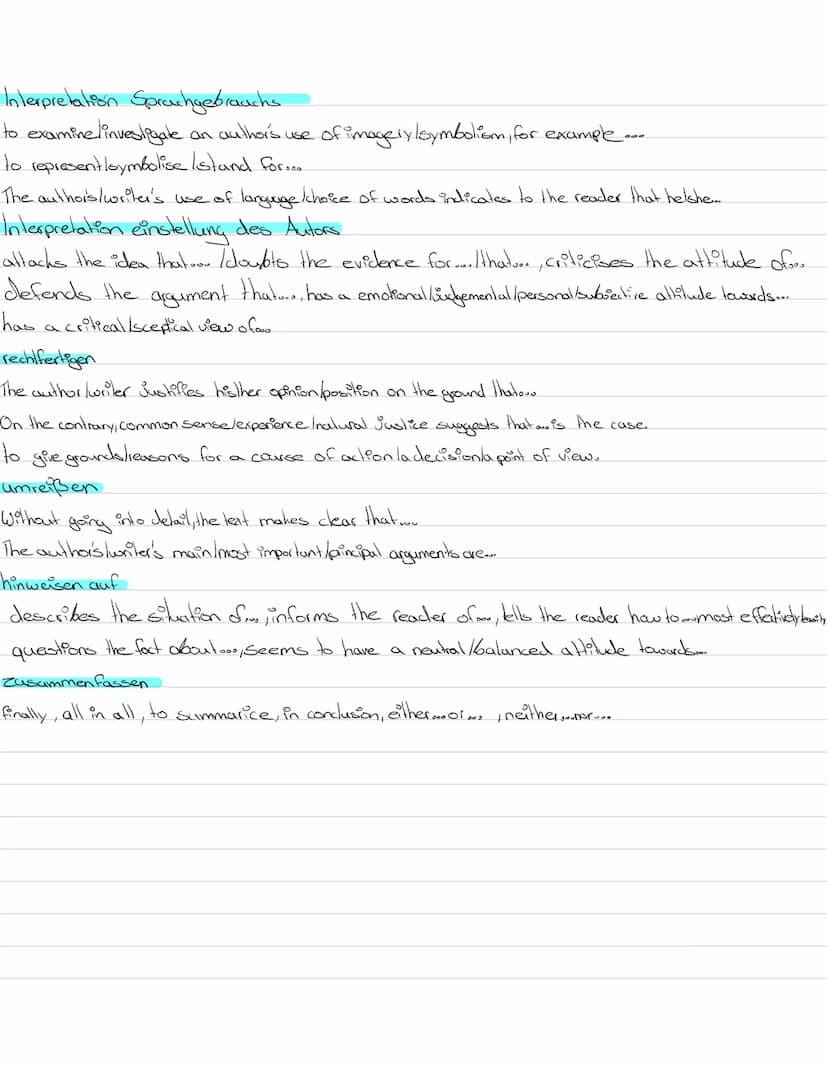 Formulierungshilfen
Einstellung des Autors analysieren/untersuchen
The writer... has a critical lobiective /spectical view of
has alan appro