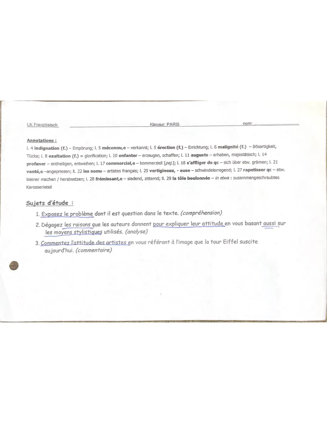 Joël
Les arrondissements de Paris - Karambolage (ARTE)
Klausurtell A: Compréhension auditive (20%) - Version A
Franzosch G1
Ecoutez le repor