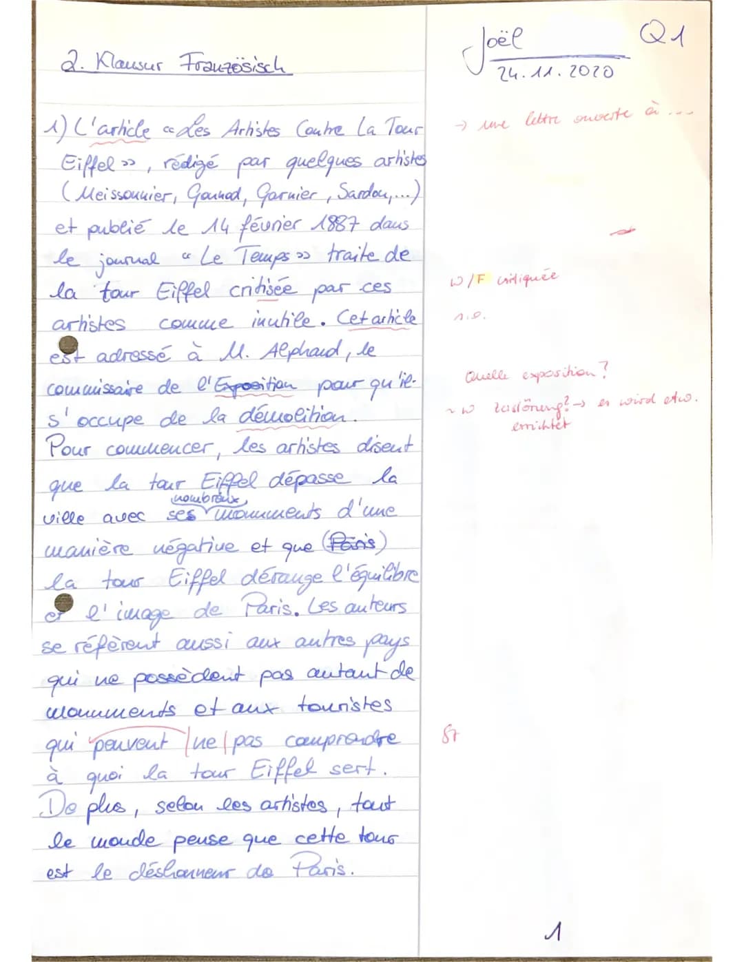Joël
Les arrondissements de Paris - Karambolage (ARTE)
Klausurtell A: Compréhension auditive (20%) - Version A
Franzosch G1
Ecoutez le repor