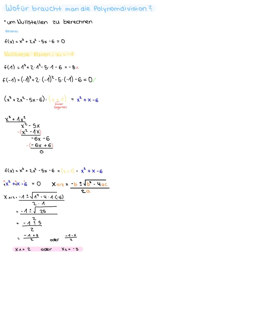 Nullstellen- Funktionen höheren Grades

Polynomdivision

bei der Polynomdivision teilt man ein Polynom durch ein anderes Polynom

Was ist ei