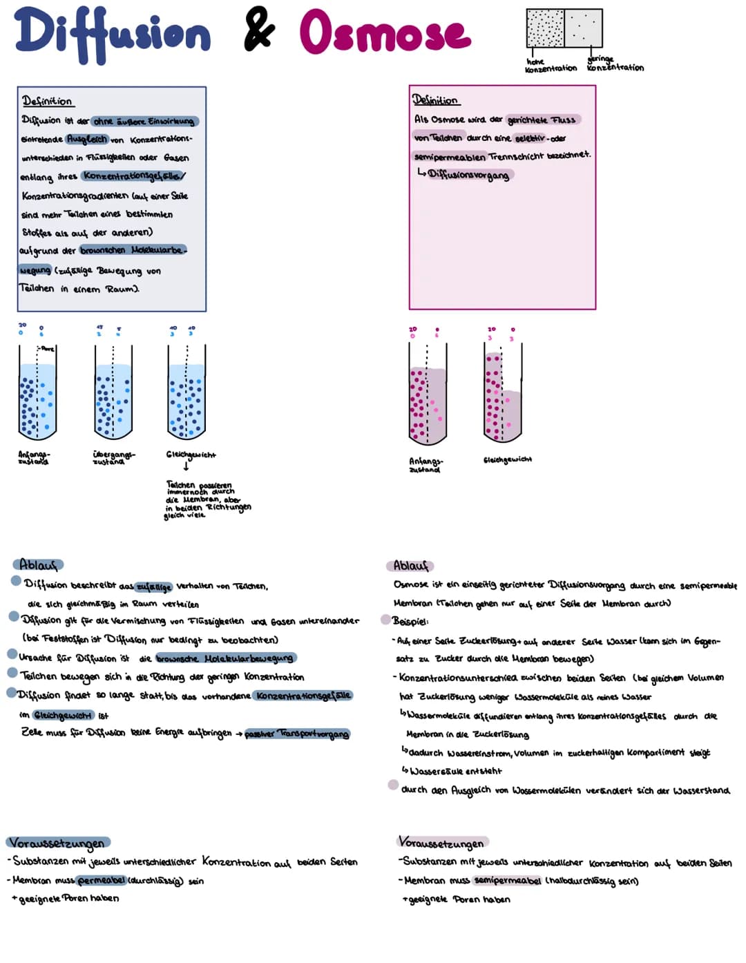 Diffusion & Osmose
Definition
Diffusion ist der ohne äußere Einwirkung
eintretende Ausgleich von Konzentrations-
unterschieden in Flüssigkei