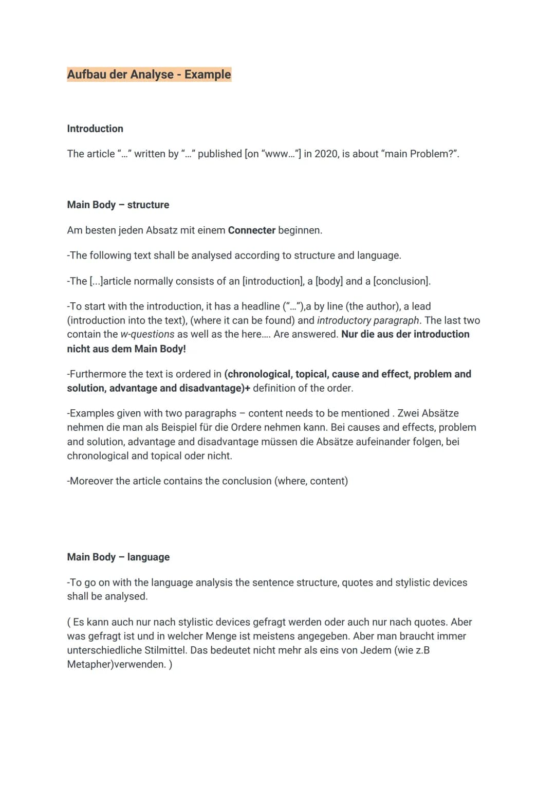 ENGLISH STRUCTURE ANALYSIS
Alle wichtigen Informationen für eine Analyse in Englisch.
Eine Analyse in Englisch ist nicht wie im Deutschen. E