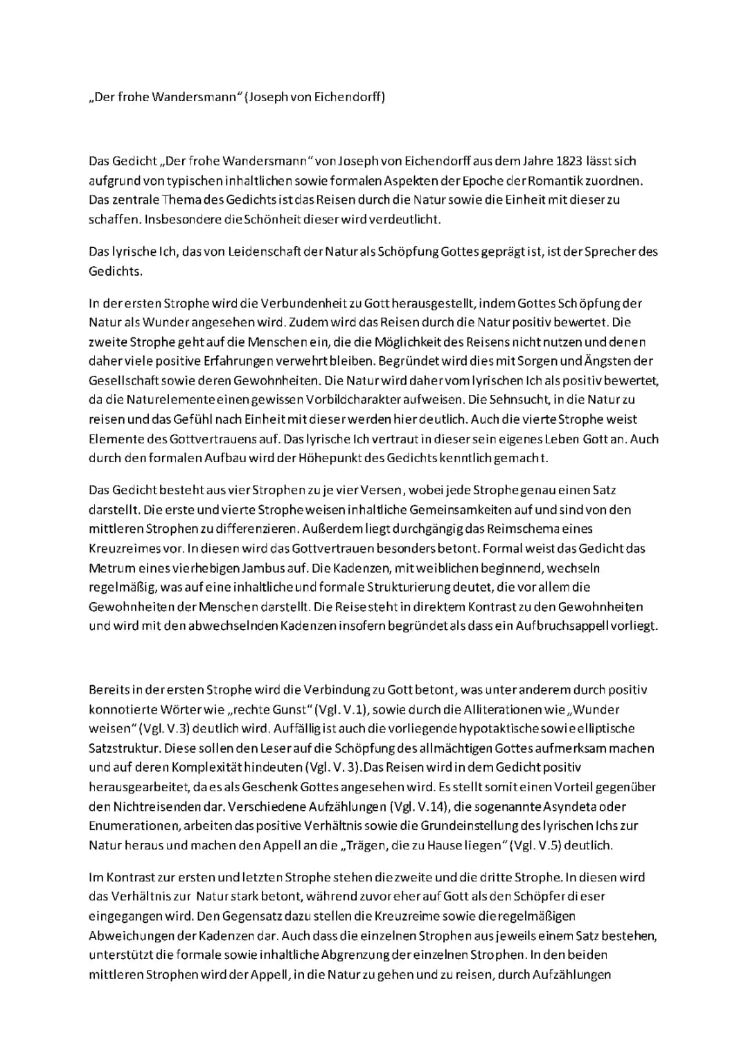 Der frohe Wandersmann Text und Analyse - Eichendorffs Romantik Gedicht