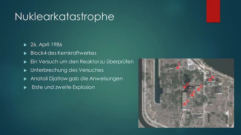 Tschernobyl
NUKLEARKATASTROPHE - 1986 Gliederung
▶
Nuklearkatastrophe
▸ Wie haben die Menschen reagiert?
► Folgen
▸ Wie sieht es heute aus?
