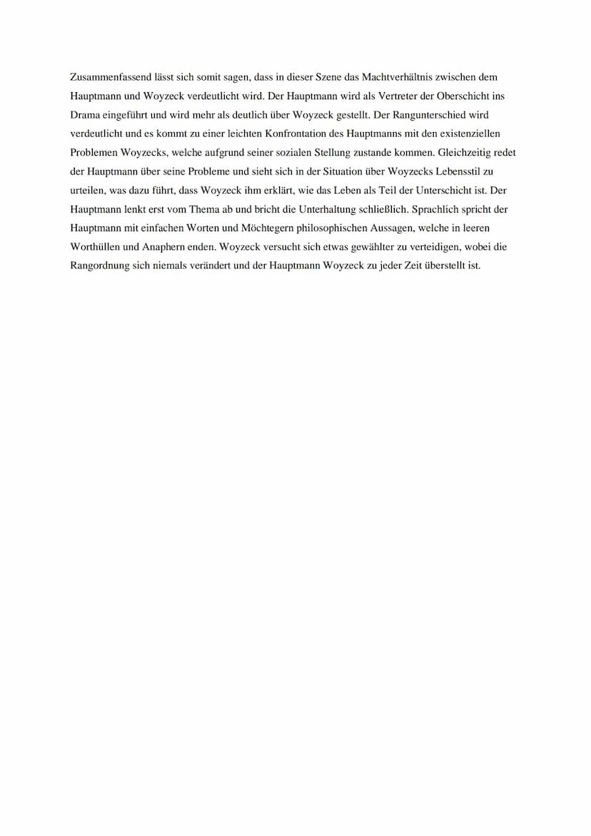 Deutsch Arbeitsauftrag
Analyse:
Womit sind der Hauptmann und Woyzeck ganz konkret beschäftigt? Berücksichtigen
Sie die Bühnenanweisung und d