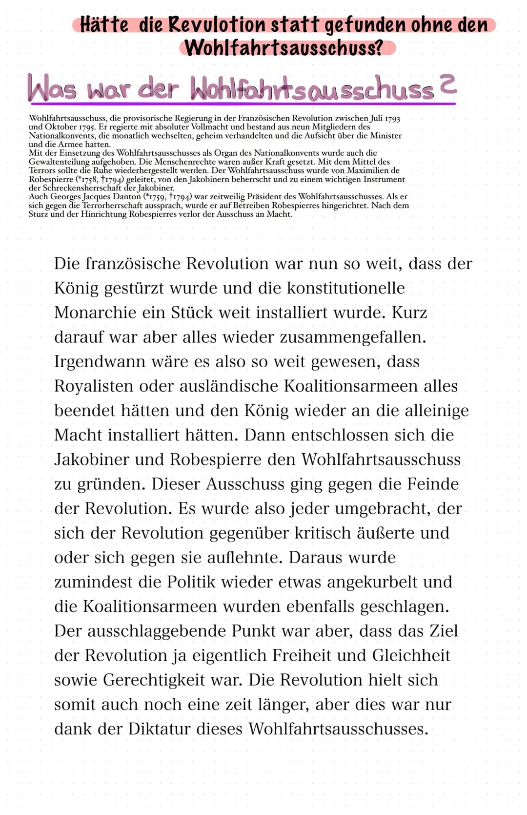 Hätte die Revulotion statt gefunden ohne den
Wohlfahrtsausschuss?
Was war der Wohlfahrtsausschuss ?
Wohlfahrtsausschuss, die provisorische R