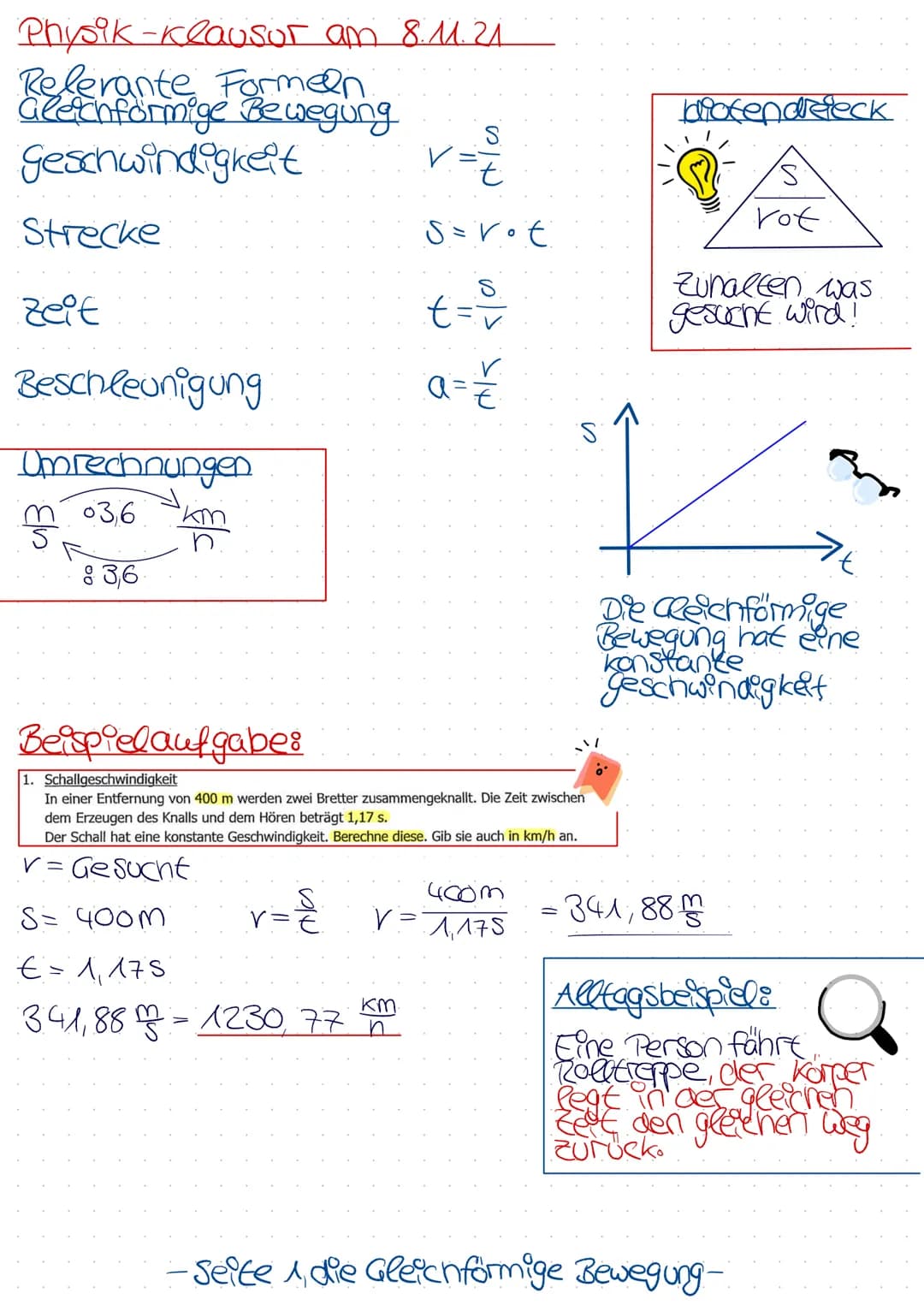 Physik -klausor am 8.11.21.
Relerante Formeln
Gleichförmige Bewegung
Geschwindigkeit
Strecke
Zeit
Beschleunigung
Umrechnungen
036
83,6
.
S= 