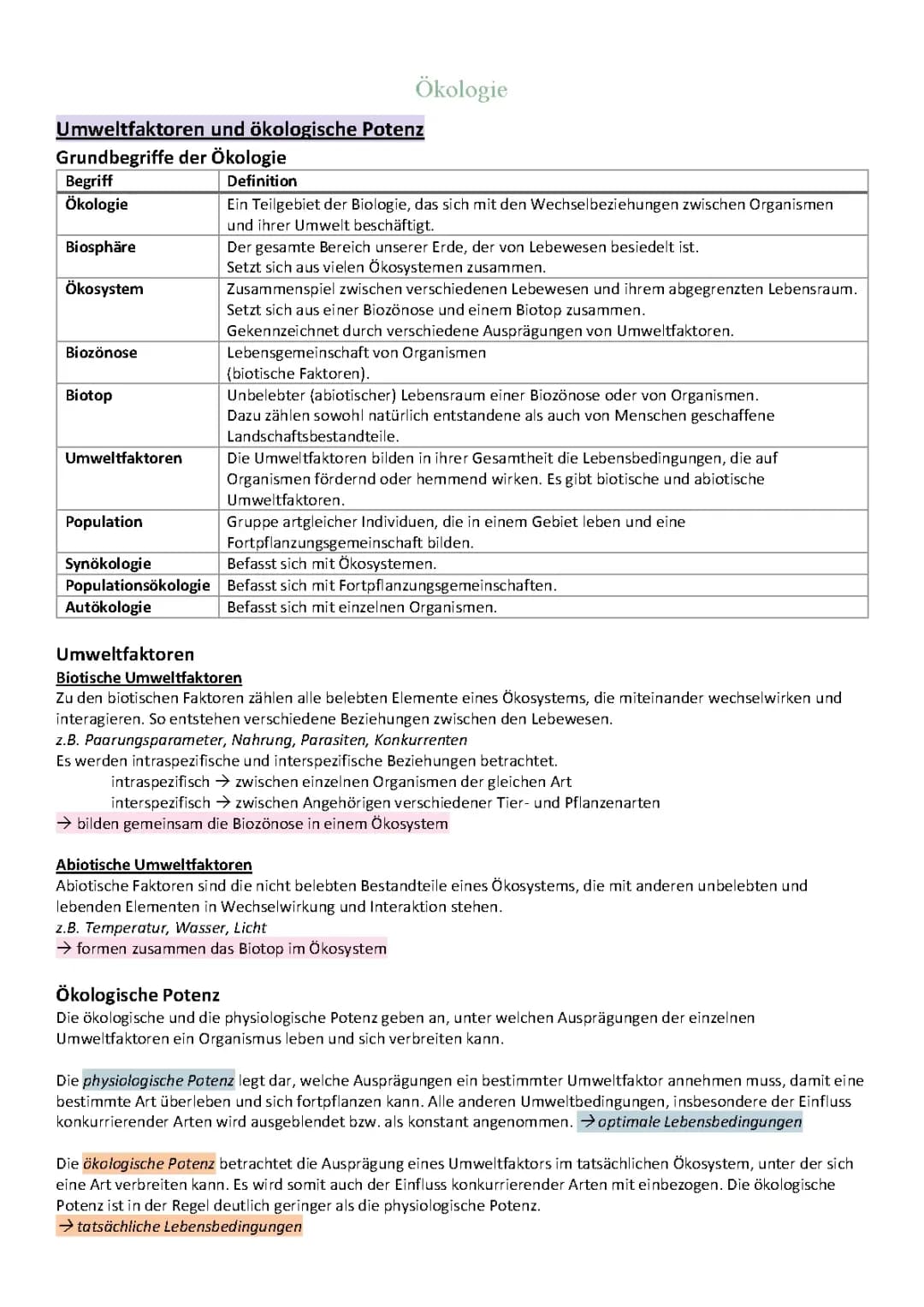 Ökologie Abi Zusammenfassung Bio LK NRW 2023