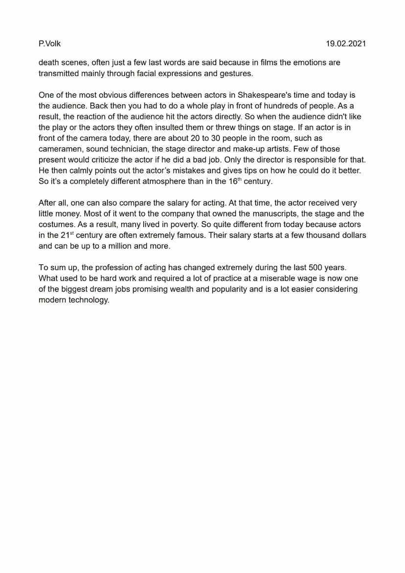 P.Volk
Being an Elizabethan actor
book p. 259-260
19.02.2021
2a)
Being an Elizabethan actor was extremely tough. To attract customers for co
