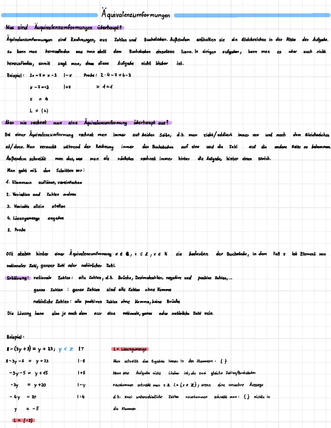 Äquivalenzumformung und Probe