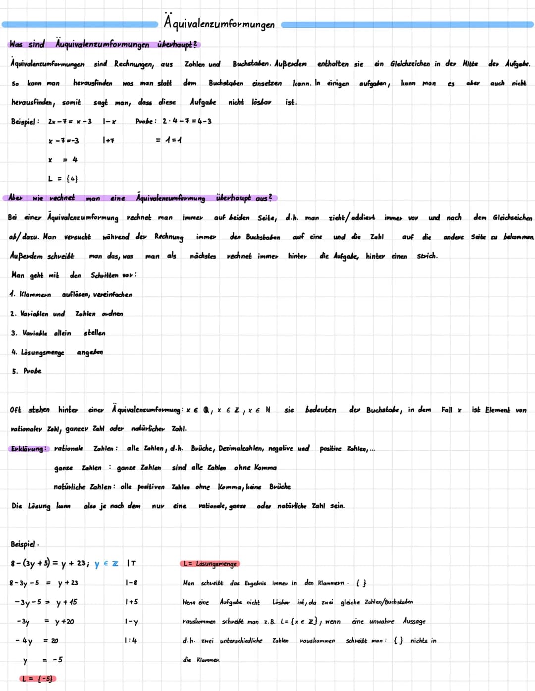 Was sind Äuquivalenzumformungen überhaupt?
Aquivalenzumformungen sind Rechnungen, aus Zohlen und Buchstaben. Außerdem enthalten sie ein Glei