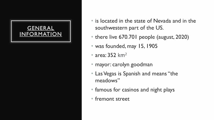 LAS VEGAS
by Beyza Yolageldi
WELCOME
TO Fabulous
LAS VEGAS
NEVADA
MANDALAY BAY STRUCTURE
general information
Sights, Hotels and Casinos
• La