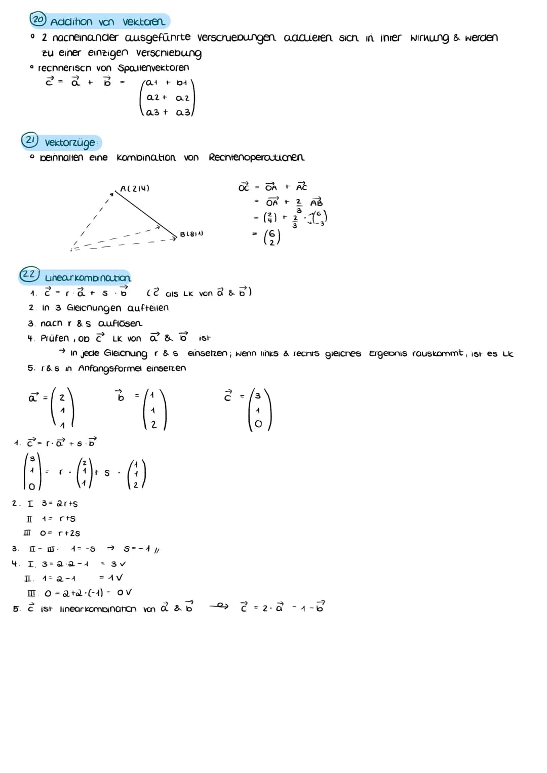 Q2 ANALYTISCHE GEOMETRIE
1 Grundlegende LGS:
• bestehen aus einer Anzani linearer Gleichungen
I 3x + 24 - 2z = 1
II 2x + 34 +
2z = 14
linke 