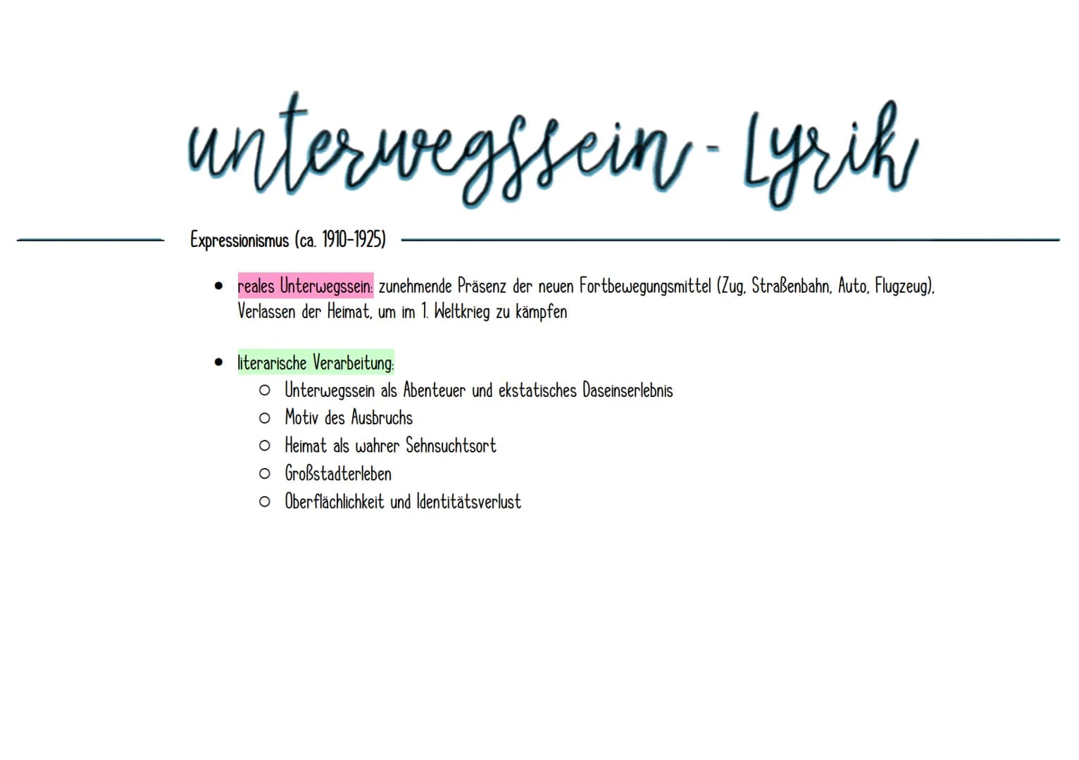 unterwegssein
Motive des "Unterwegs sein"
✓ Sehnsucht, Fernweh, Heimweh
✓ Auswanderung. Flucht & Exil
✓ Zug- & Autofahrten
✓ Wanderschaft, S