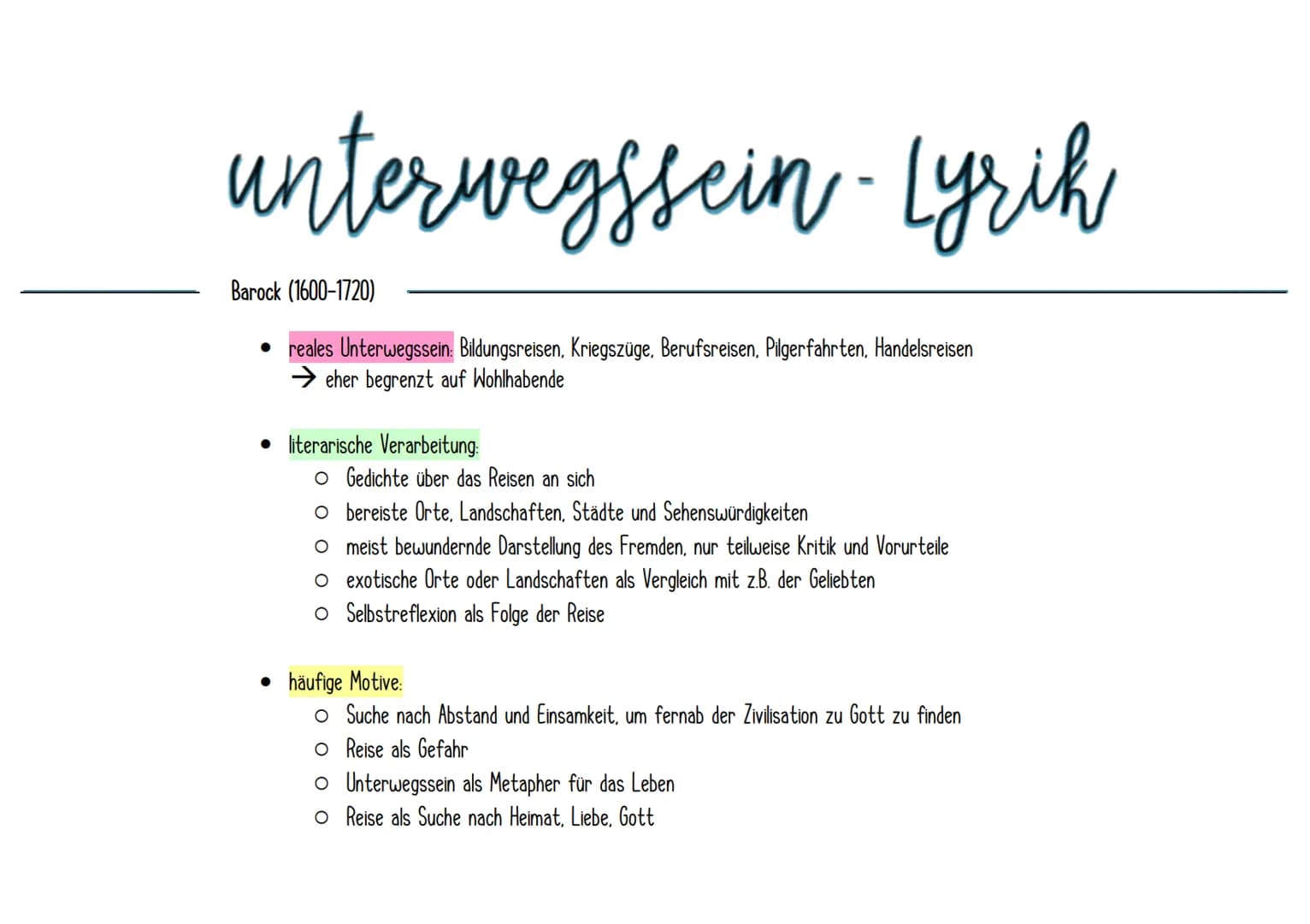 unterwegssein
Motive des "Unterwegs sein"
✓ Sehnsucht, Fernweh, Heimweh
✓ Auswanderung. Flucht & Exil
✓ Zug- & Autofahrten
✓ Wanderschaft, S