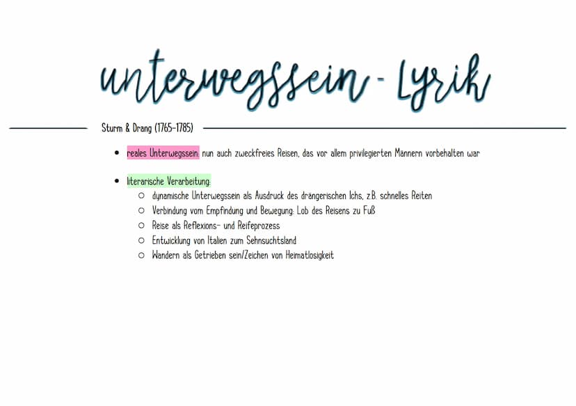 unterwegssein
Motive des "Unterwegs sein"
✓ Sehnsucht, Fernweh, Heimweh
✓ Auswanderung. Flucht & Exil
✓ Zug- & Autofahrten
✓ Wanderschaft, S