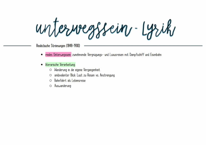 unterwegssein
Motive des "Unterwegs sein"
✓ Sehnsucht, Fernweh, Heimweh
✓ Auswanderung. Flucht & Exil
✓ Zug- & Autofahrten
✓ Wanderschaft, S