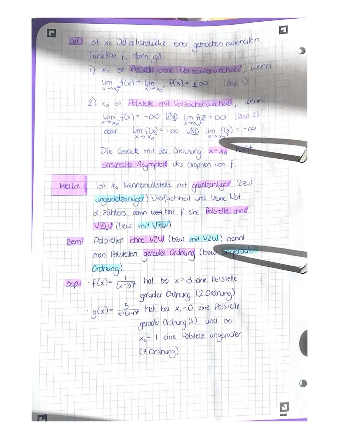 D
I. GEBROCHEN RATIONALE FUNKTIONEN.

1.  DEFINITIONEN

Def Funktionen der Form $f(x) = \frac{P(x)}{q(x)}$ mit zwei Polynomen $p(x)$
und $q(