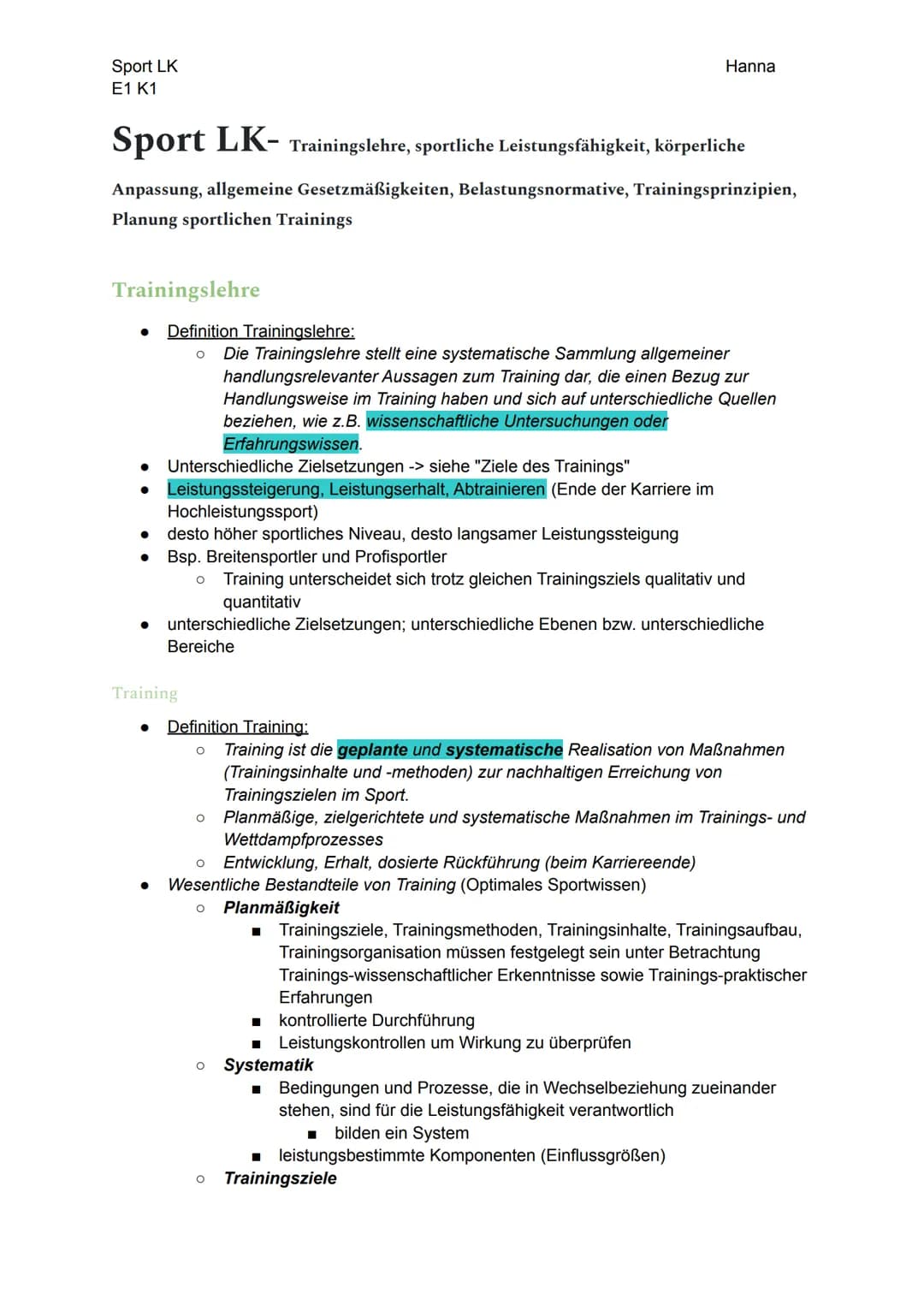 
<p>Die Trainingslehre ist eine systematische Sammlung allgemeiner Aussagen zum Training, die sich auf unterschiedliche Quellen beziehen, wi