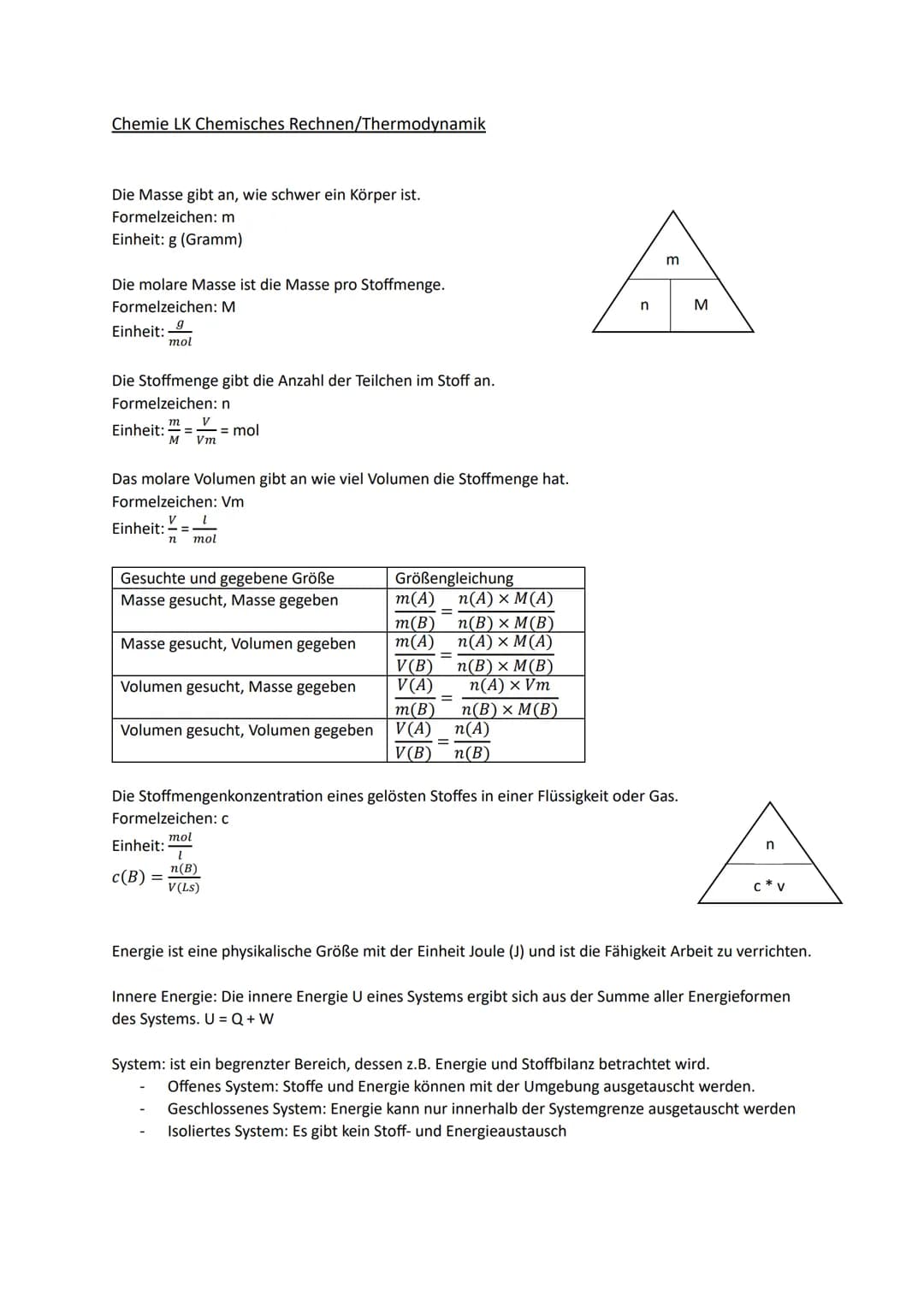 Chemie LK Chemisches Rechnen/Thermodynamik
Die Masse gibt an, wie schwer ein Körper ist.
Formelzeichen: m
Einheit: g (Gramm)
Die molare Mass