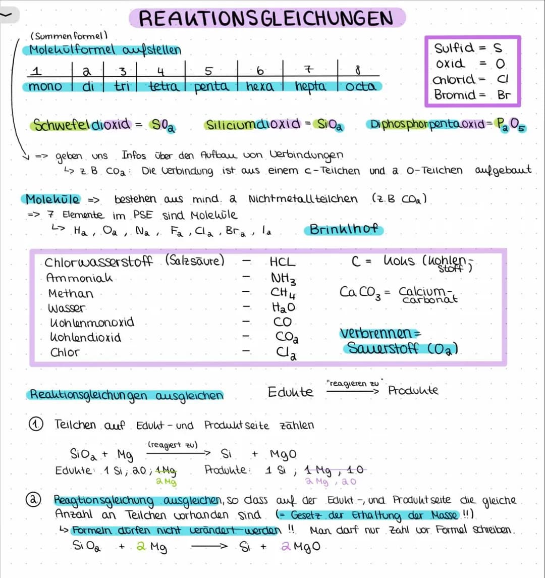 (Summen formell
Molekulformel
aufstellen
1
а
3
7
4
5
6
8
mono di tri tetra penta / hexa hepta octa
Schwefeldioxid:
S0₂
Siliciumdioxid = SiO₂