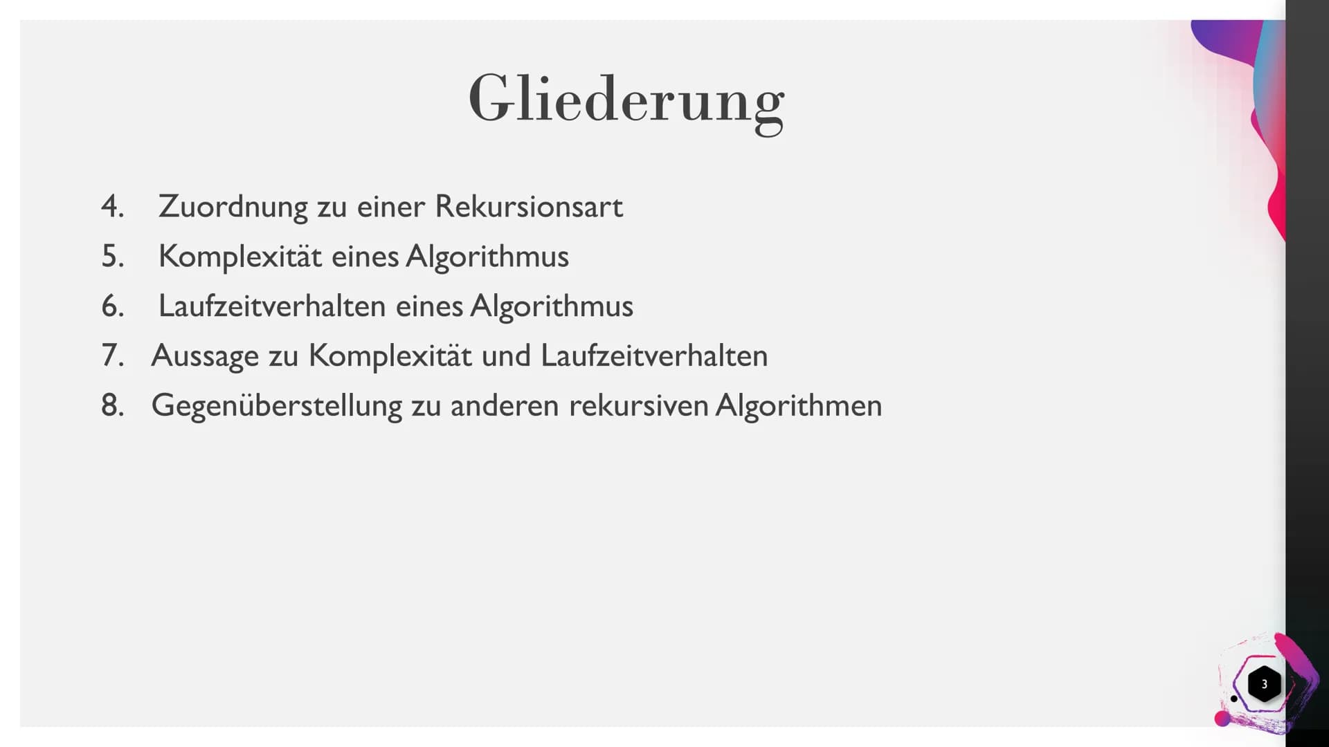 Rekursive
Funktionen - Die
Fibonacci-Folge
SALAT ONNE Gliederung
1. Eigenschaften von rekursiven Funktionen
2. Funktionsprinzip der Fibonacc