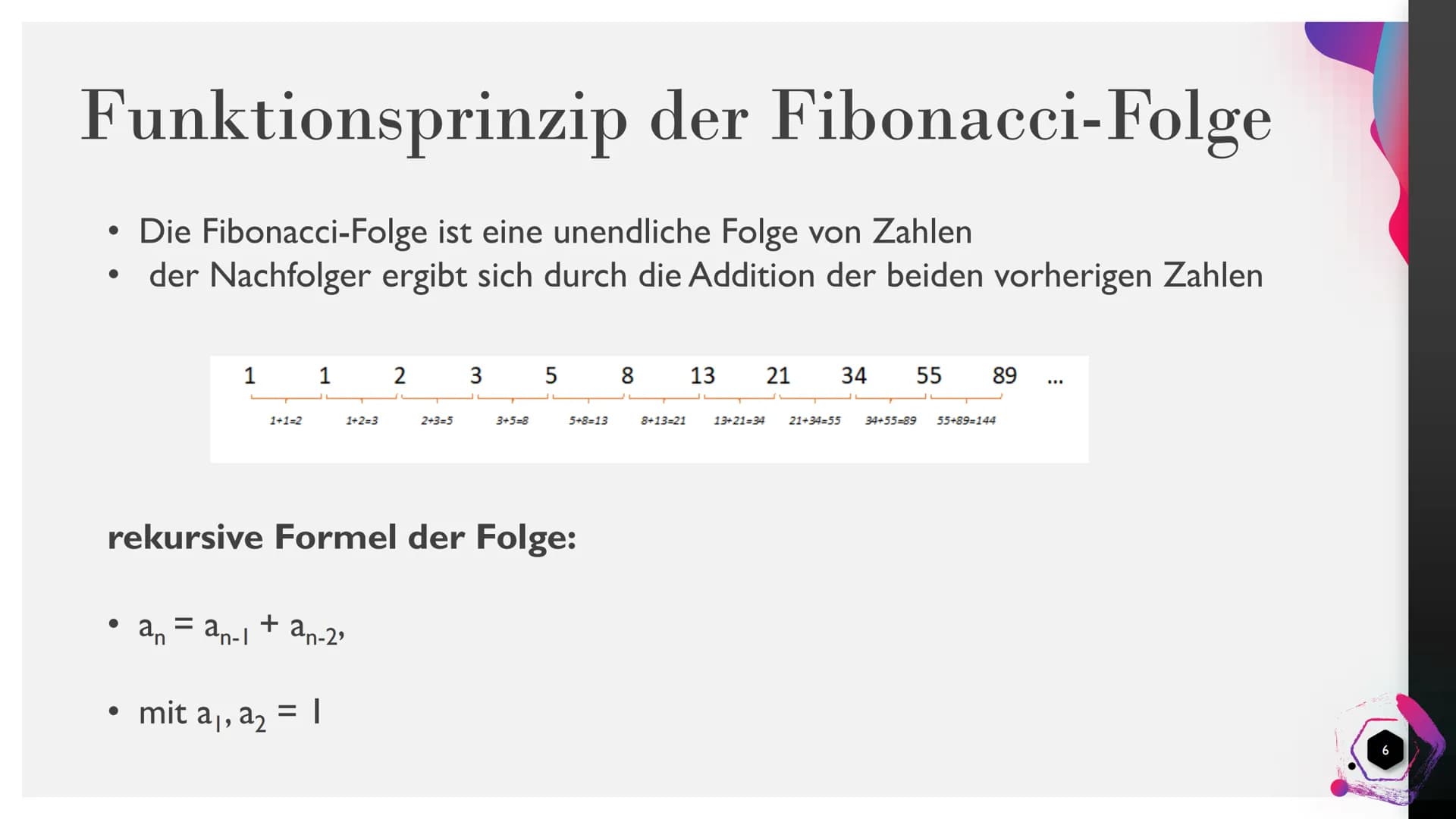 Rekursive
Funktionen - Die
Fibonacci-Folge
SALAT ONNE Gliederung
1. Eigenschaften von rekursiven Funktionen
2. Funktionsprinzip der Fibonacc