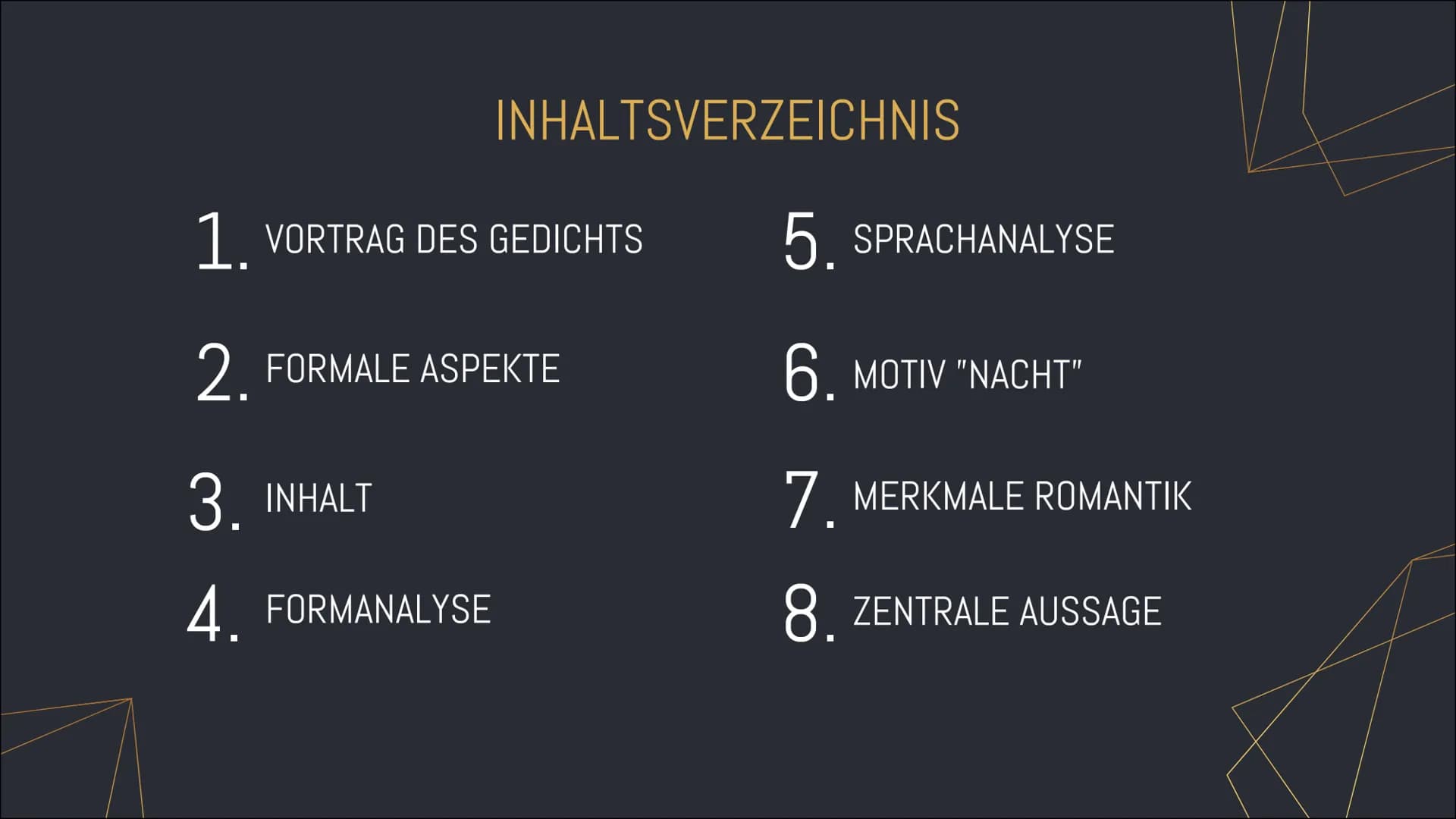 DER
EINSIEDLER
Joseph von Eichendorff INHALTSVERZEICHNIS
1. VORTRAG DES GEDICHTS
2. FORMALE ASPEKTE
3. INHALT
4. FORMANALYSE
5. SPRACHANALYS