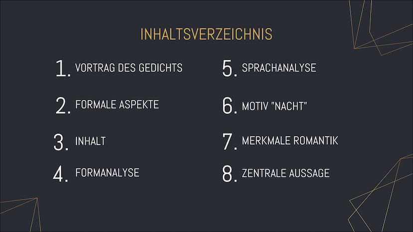 DER
EINSIEDLER
Joseph von Eichendorff INHALTSVERZEICHNIS
1. VORTRAG DES GEDICHTS
2. FORMALE ASPEKTE
3. INHALT
4. FORMANALYSE
5. SPRACHANALYS