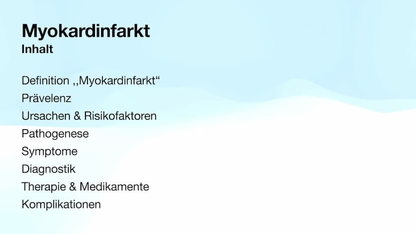 Selin, Lenja
Krankheitsbild
Myokardinfarkt Myokardinfarkt
Inhalt
Definition ,,Myokardinfarkt"
Prävelenz
Ursachen & Risikofaktoren
Pathogenes