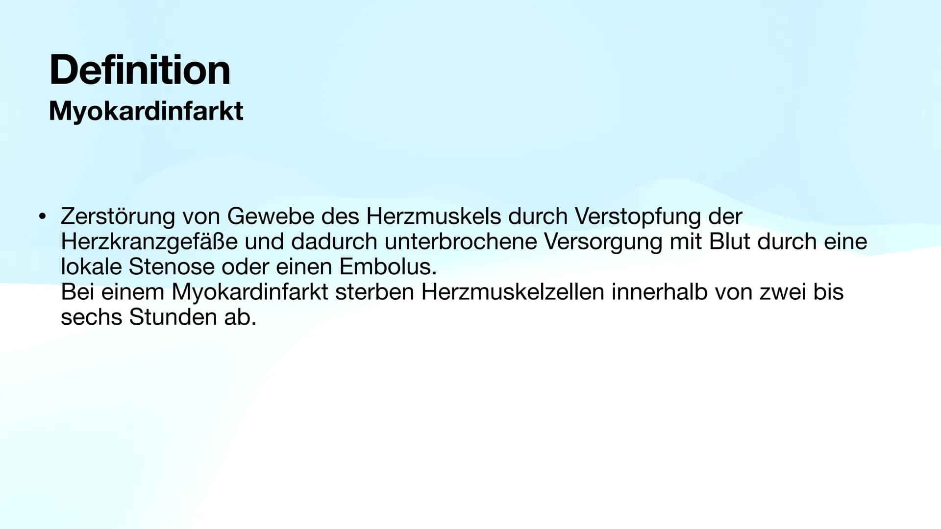 Selin, Lenja
Krankheitsbild
Myokardinfarkt Myokardinfarkt
Inhalt
Definition ,,Myokardinfarkt"
Prävelenz
Ursachen & Risikofaktoren
Pathogenes
