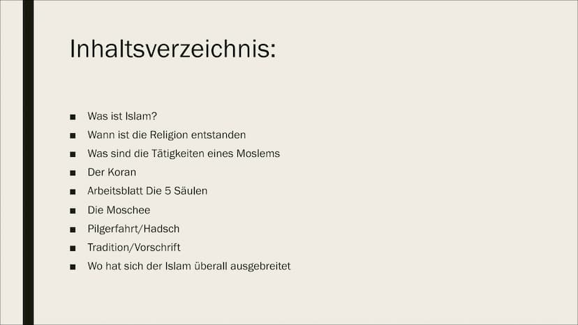 7770
ISLAM
Edu,Calvin, Aiden, Leonita, Juline
Religion
Fr.Müller
10WE2 Inhaltsverzeichnis:
■
Was ist Islam?
Wann ist die Religion entstanden