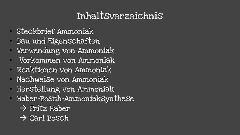 Ammoniak &
Ammoniaksyn-
these
10F Chemie
(CH₂)
H₂CO31
NᵒH
محمد
H₂O=0
H
H
H-
O
S₂
-H
H
郎
Cotto
✓4H₂CO (2Mg) Inhaltsverzeichnis
Steckbrief Amm