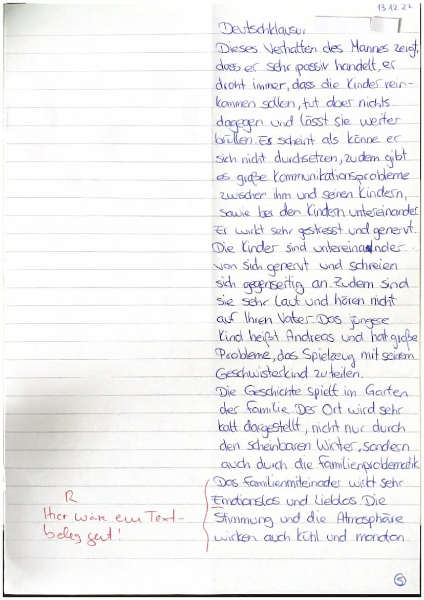 5
Klausur Nr. 2
Kurzprosa analysieren
13.12.2022
Aufgabe:
Analysieren Sie in der vorliegenden Kurzgeschichte den Umgang der Famili-
enmitgli
