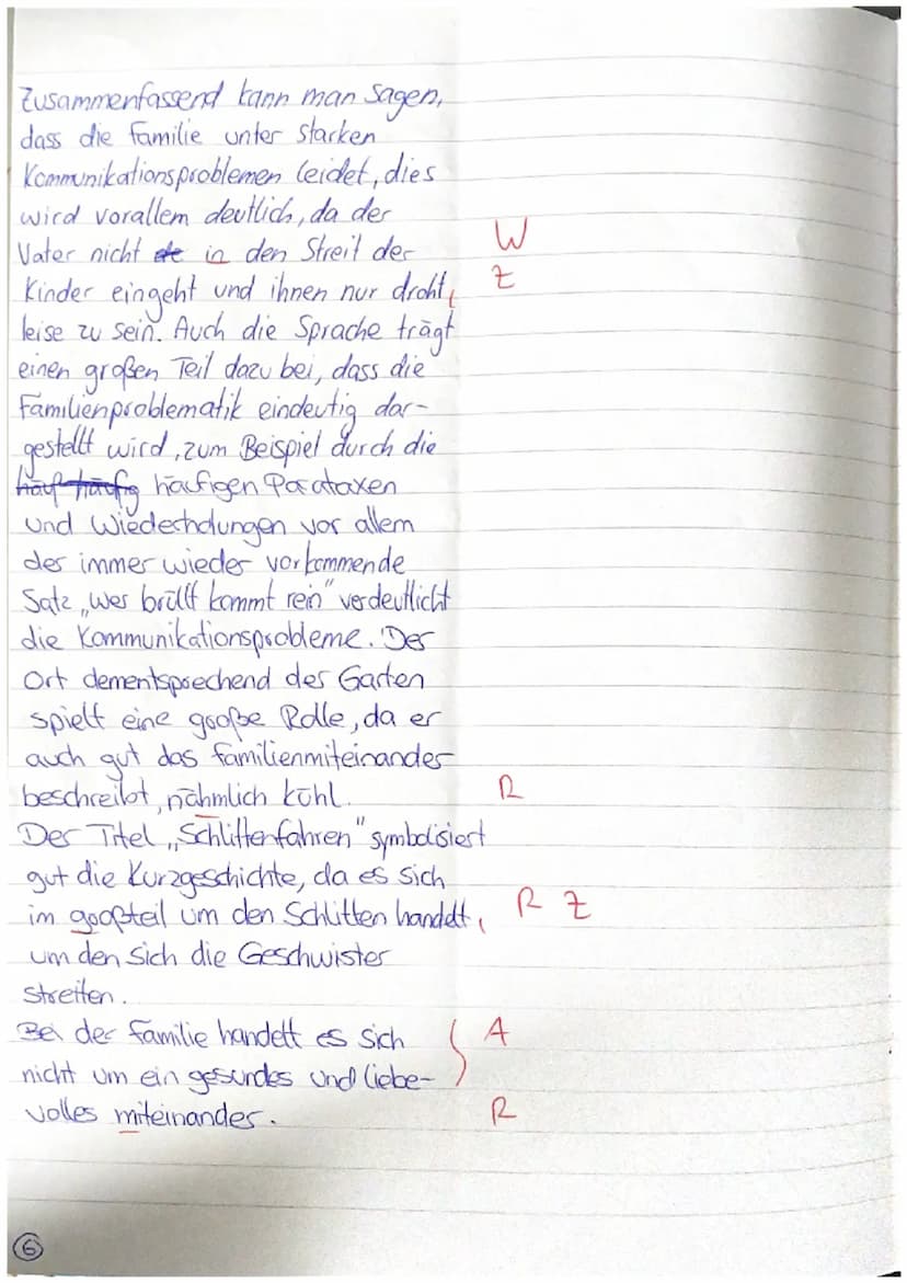 5
Klausur Nr. 2
Kurzprosa analysieren
13.12.2022
Aufgabe:
Analysieren Sie in der vorliegenden Kurzgeschichte den Umgang der Famili-
enmitgli