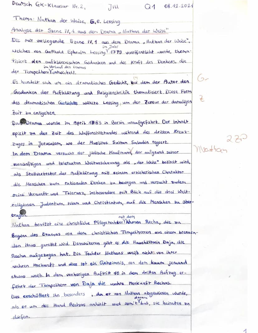 Grundkurs Deutsch 1.
Q1
2. Klausur
08.12.2021.
3.-4. Std.
-Gesamtschule
fill
Thema: Nathan der Weise - Ein Werk der Aufklärung im Spannungsf