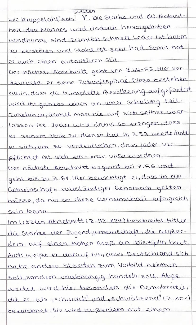Redeanalyse: Rede an die Hitler-Jugend"
im Jahr 1935 hat Adolf Hitler, als NS-Führer, eine Rede auf
dem Reichsparteitag in Nürnberg, die so 