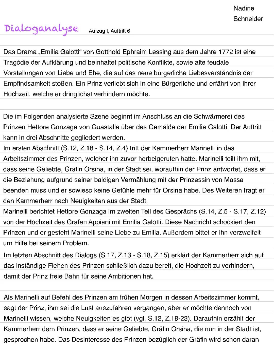 Szenenanalyse Emilia Galotti: 1. Aufzug 1. Auftritt - 6. Auftritt