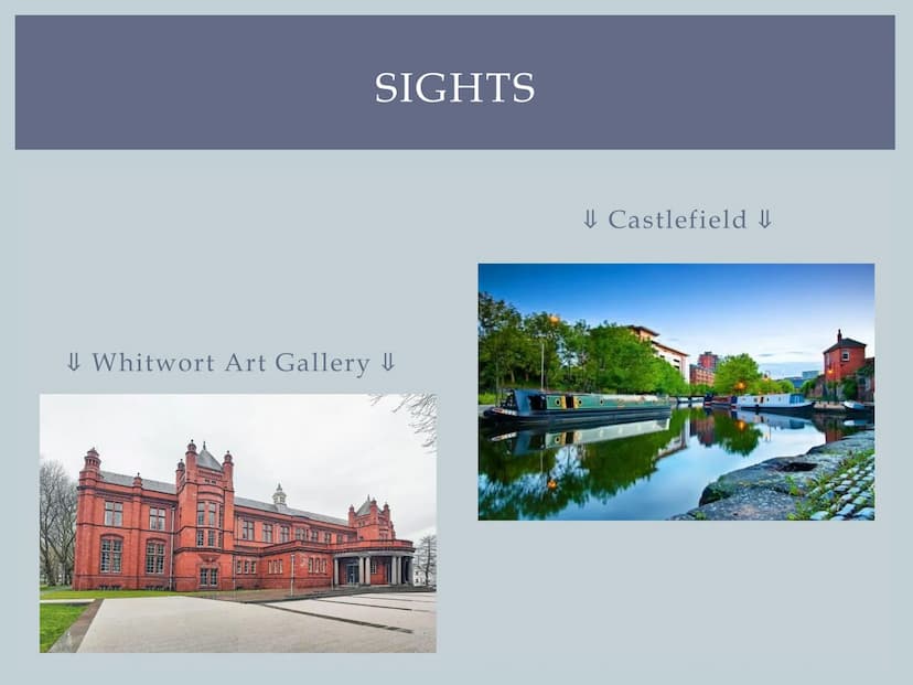 MANCHESTER
Leonie's English presentation ●
●
●
About Manchester
●
Geography
Culture
●
• Sights
Food
STRUCTURE ●
●
●
●
●
ABOUT MANCHESTER
Sin