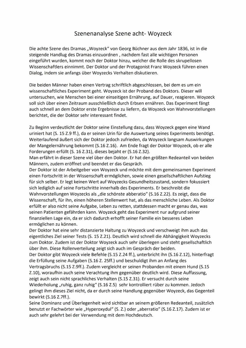 Szenenanalyse Szene 8
steigende Handlung:
Noyzeck vermutet, dass seine Freundin
ihn betrügt
Woyzeck und Doktor haben Vertrag
Woyzeck wird zu